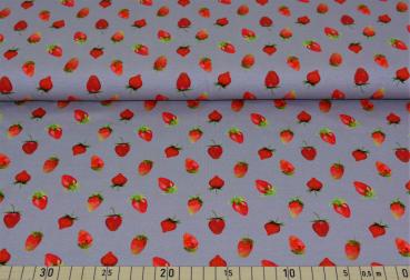 Reststück 90cm Baumwoll Jersey Erdbeeren auf Grau